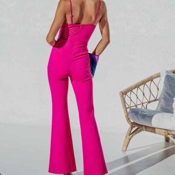 Vici Fore Bijou Split Hem Flare Magenta Jumpsuit NEW - Picture 2 of 8